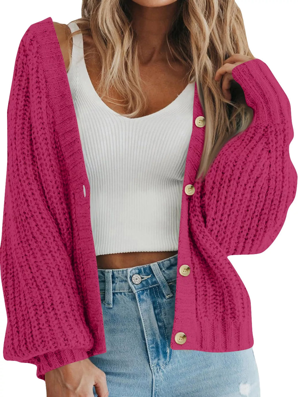 Full Size Chunky Knit Button-Down Cardigan Plus Size