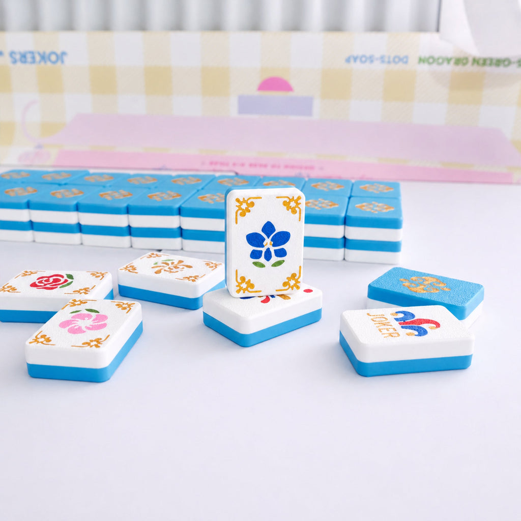 160PCS Floating Mahjong Tile Set Blue Classic Style With 3 Dice