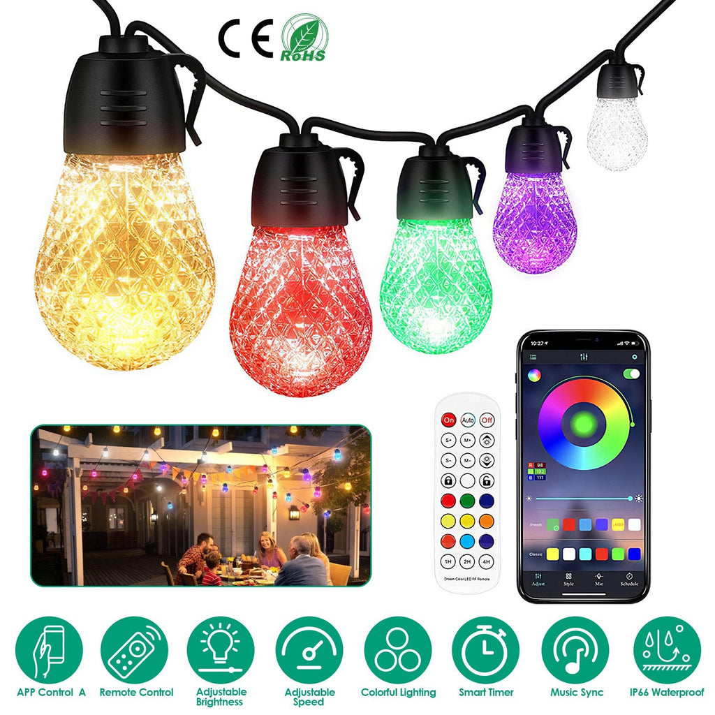 Colorful RGB Outdoor String Lights with App Control