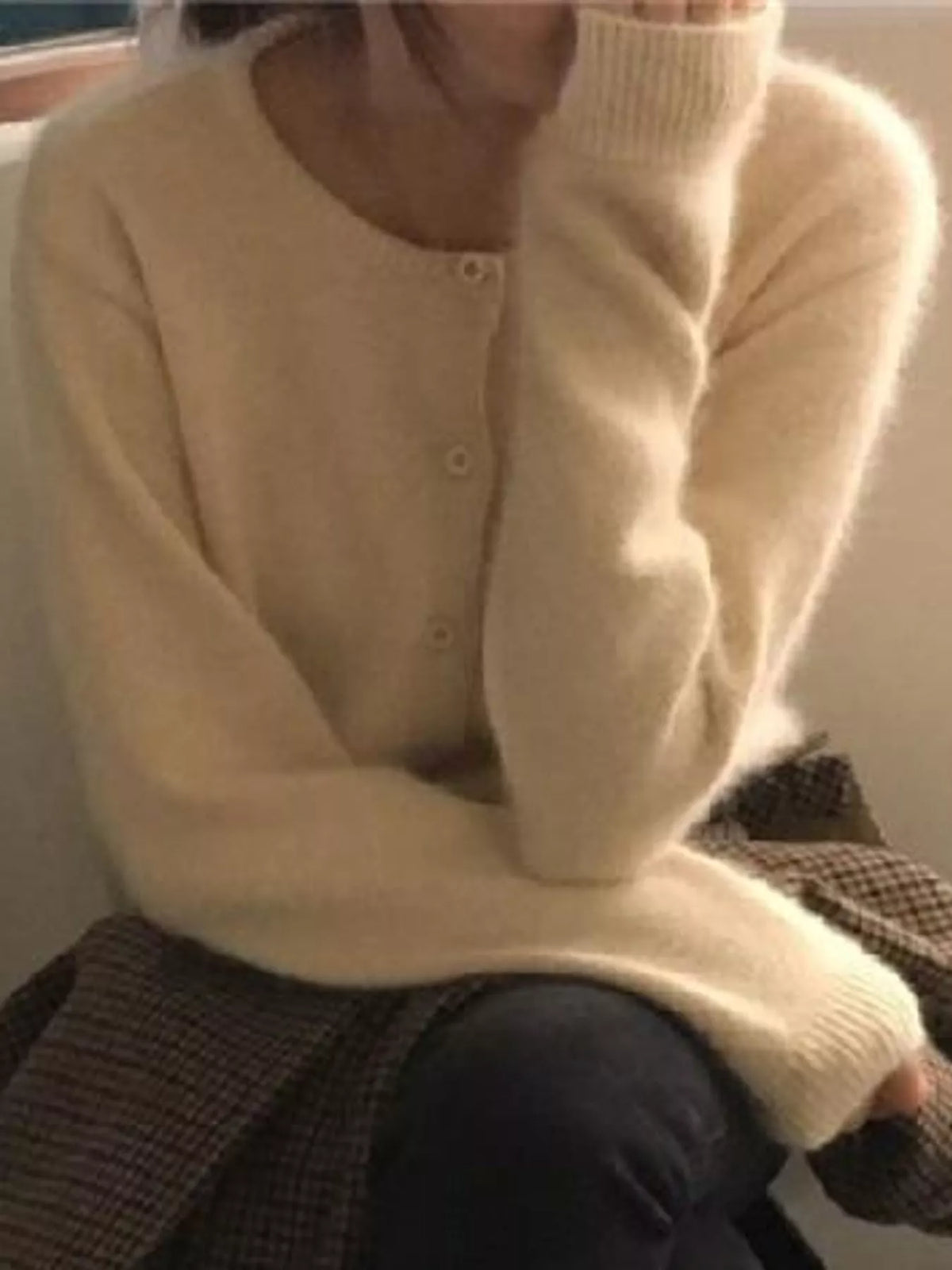 Crew Neck Button-Down Knit Cardigan