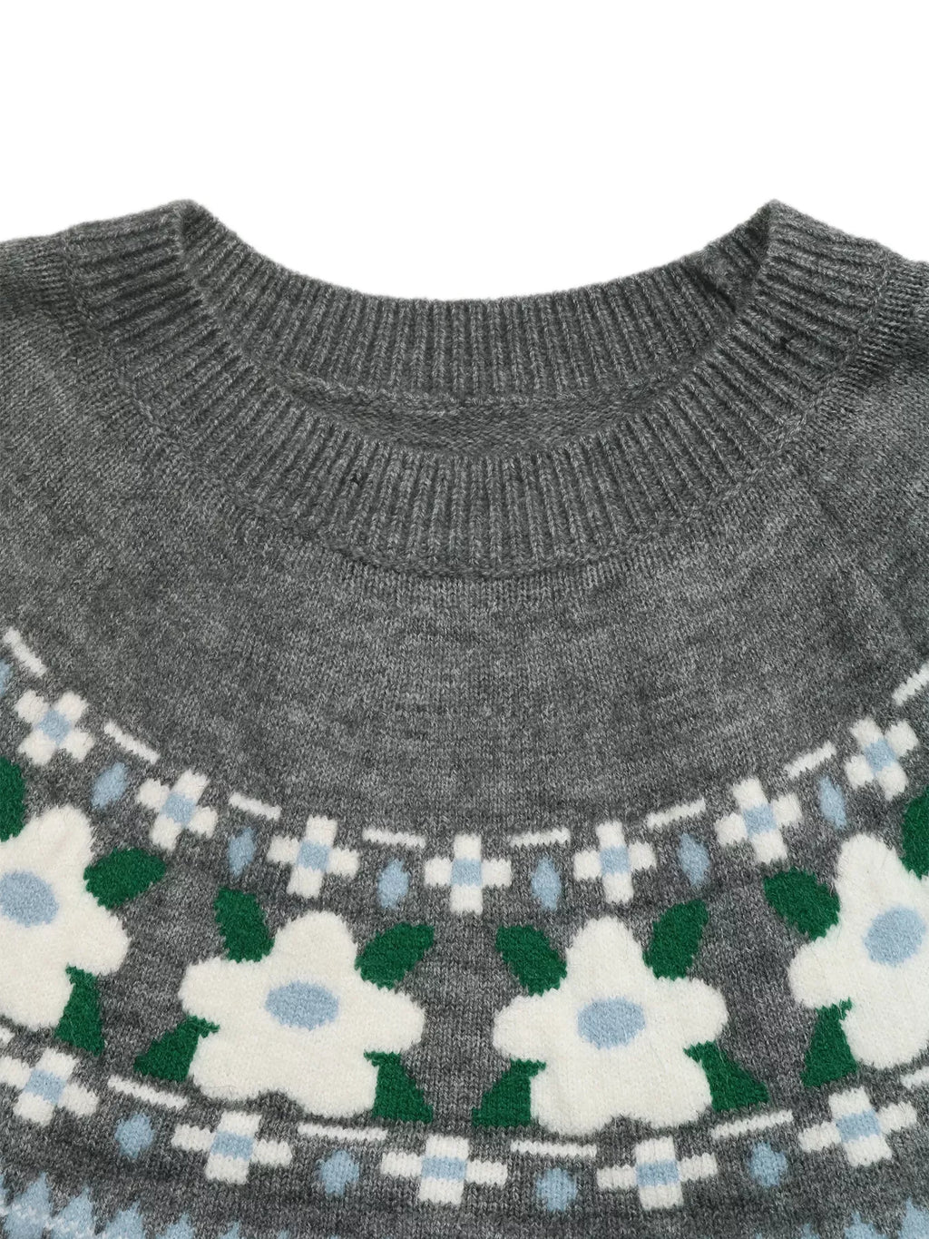 Floral Pattern Round Neck Sweater