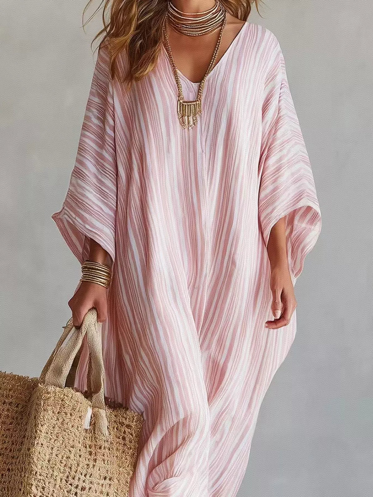 Striped V-Neck Maxi Dress