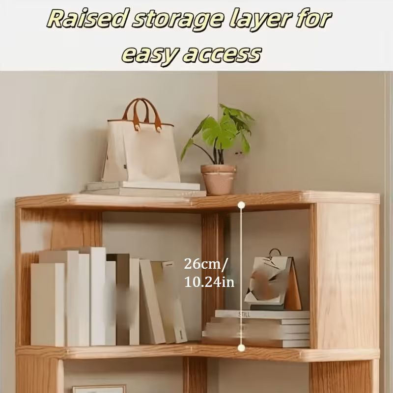 Solid Wood Corner Bookshelf with Open Shelves
