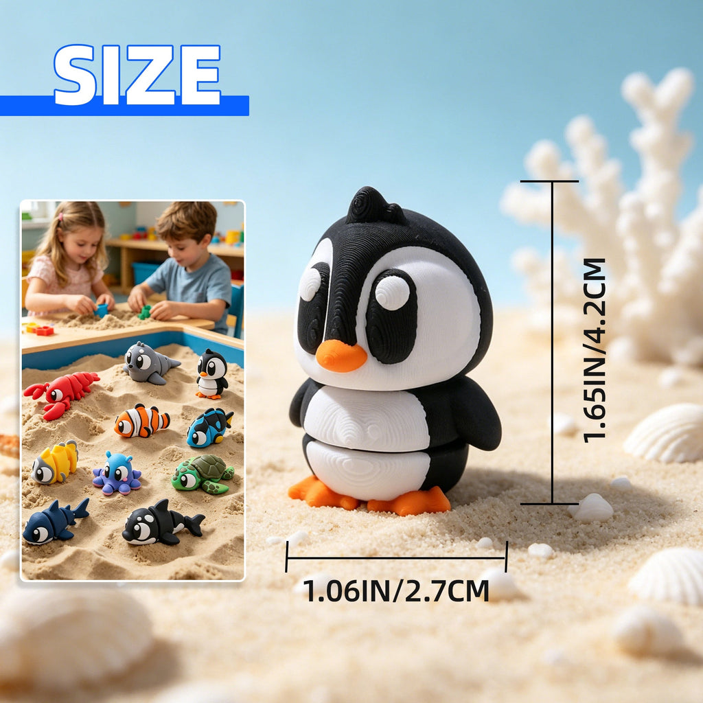 10PCS 3D Printed Mini Ocean Animal Figures Set
