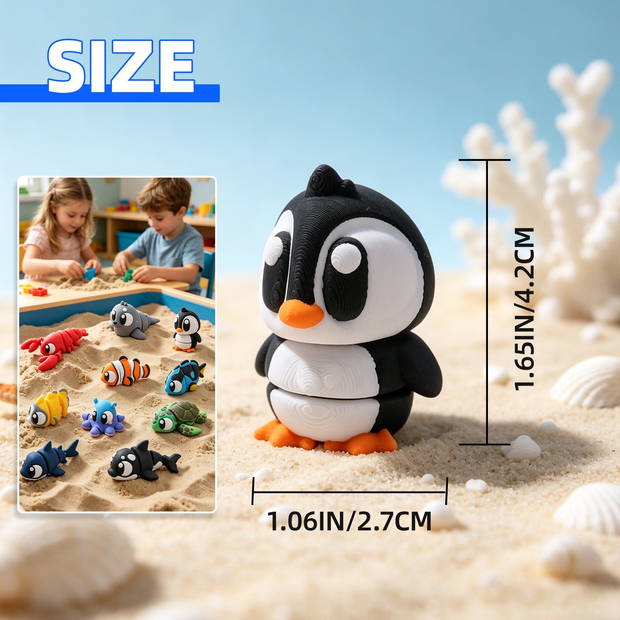 10PCS 3D Printed Mini Ocean Animal Figures Set