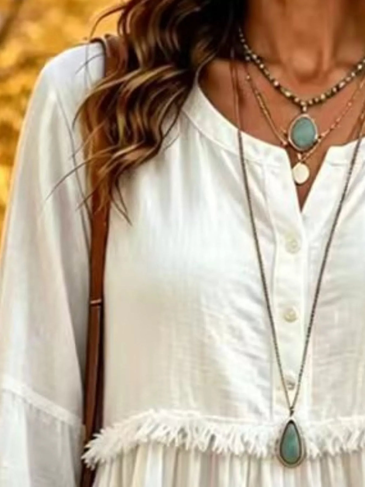 Full Size Fringed Button Detail Blouse Plus Size