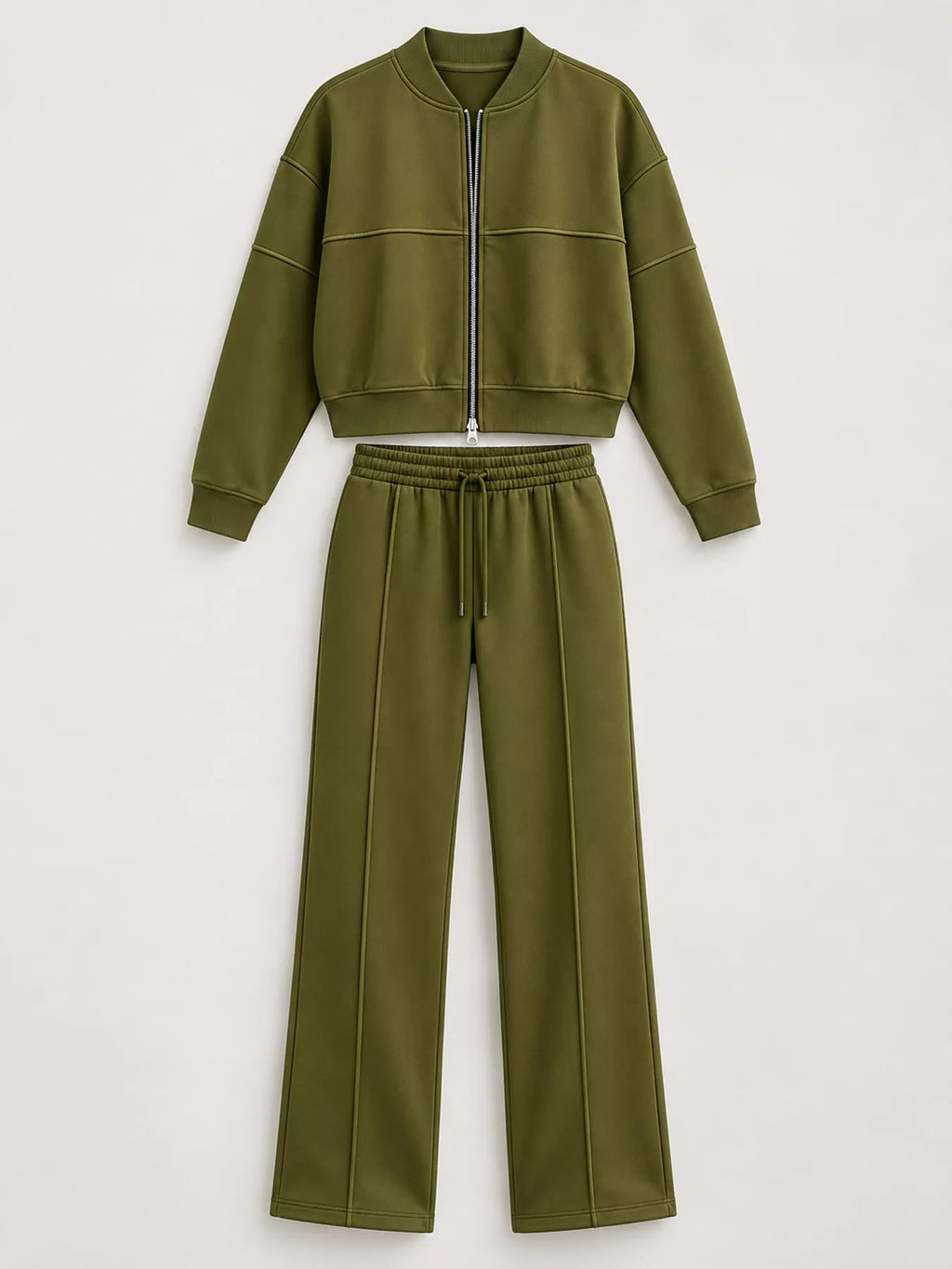 Casual Zip-Up Jacket and Wide-Leg Sweatpants Set