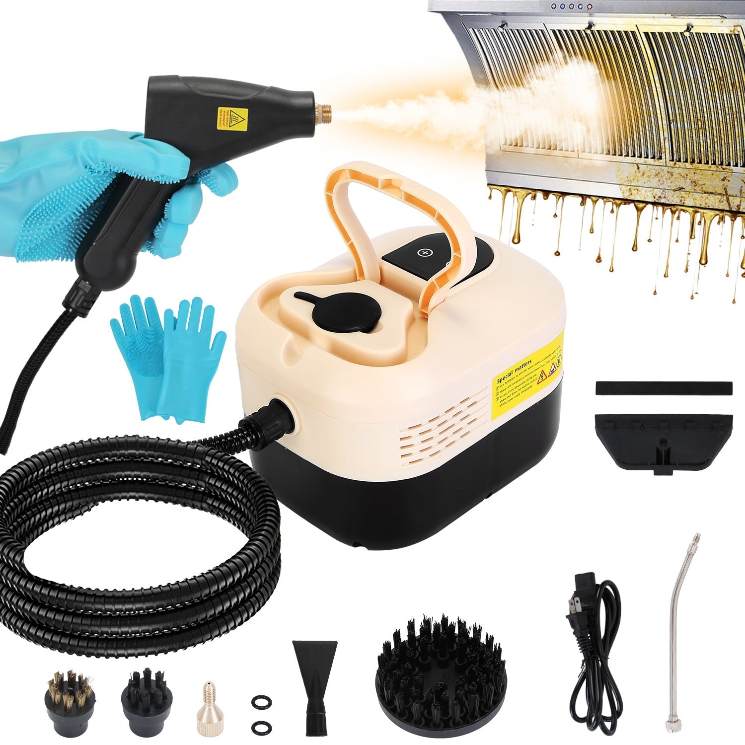 1500W Handheld High Temperature and Pressure Steamer Cleaner with 1200ML Tank 8 Accessories 6 Steam Levels Digital Display Handle Control for Dirt Gre