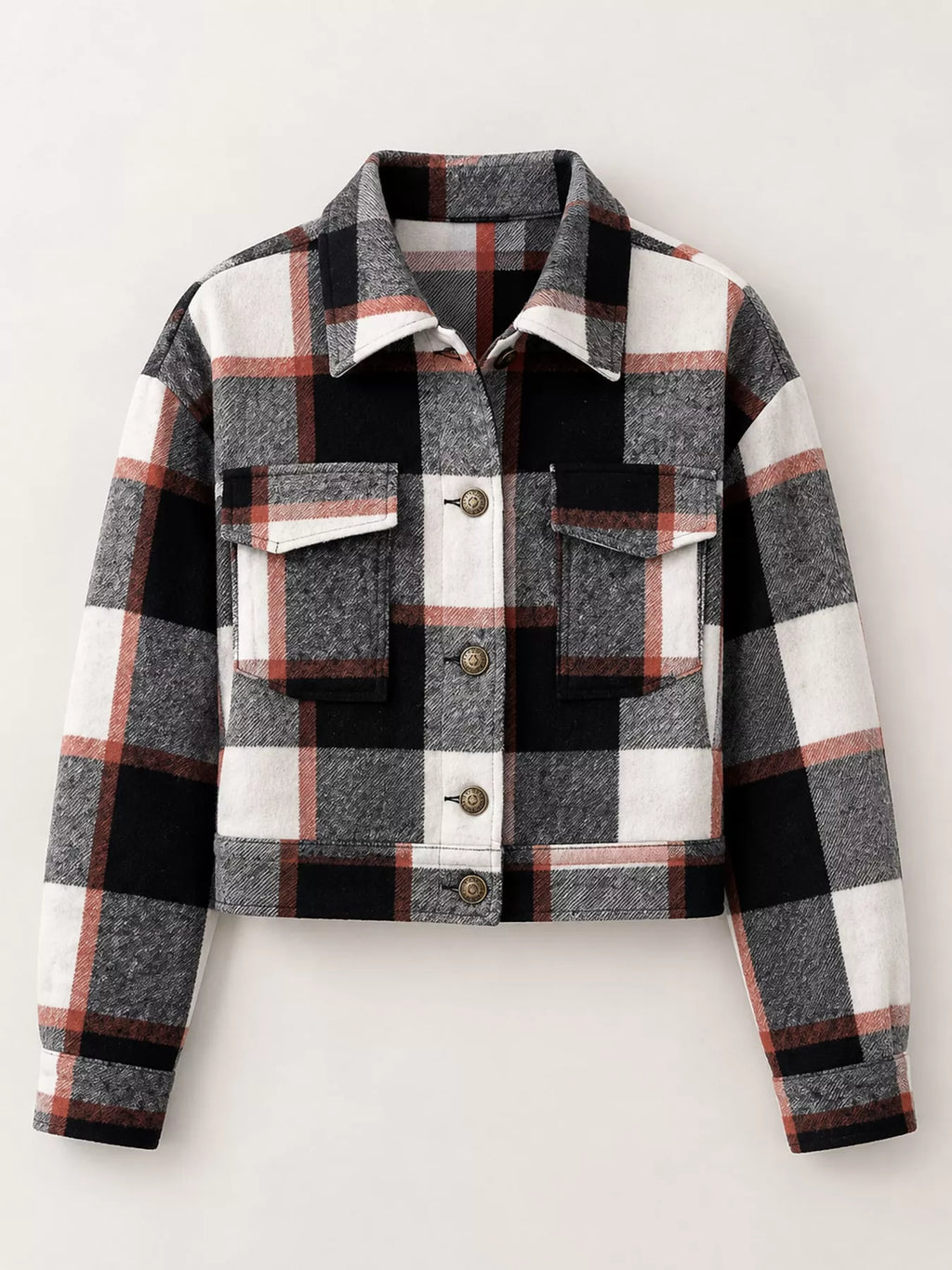 Plaid Button-Front Cropped Jacket