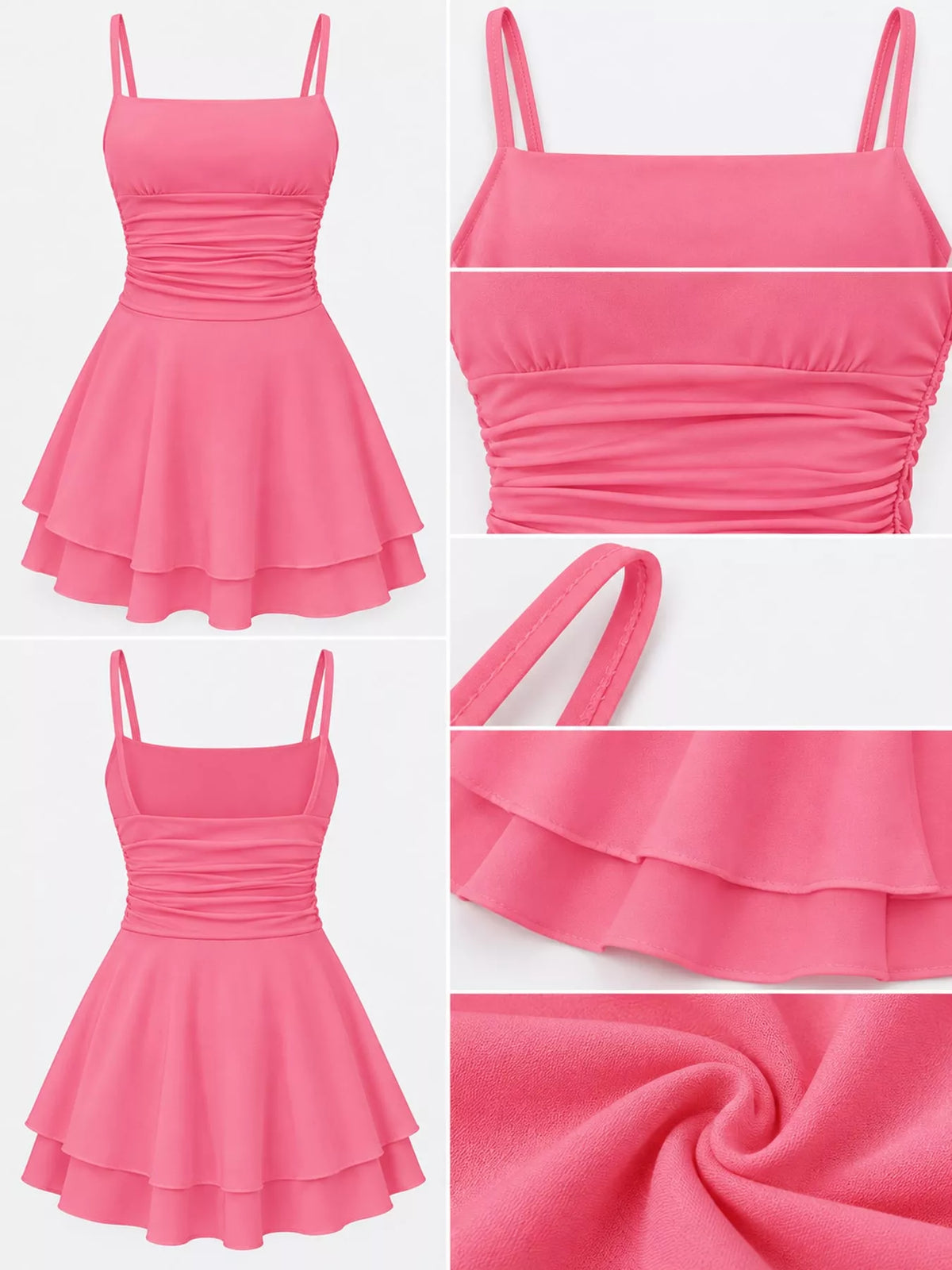 Ruched Spaghetti Strap Layered Mini Dress