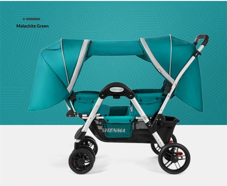 Reclining Double-Person Face-to-Face Folding Stroller With Shock Absorption