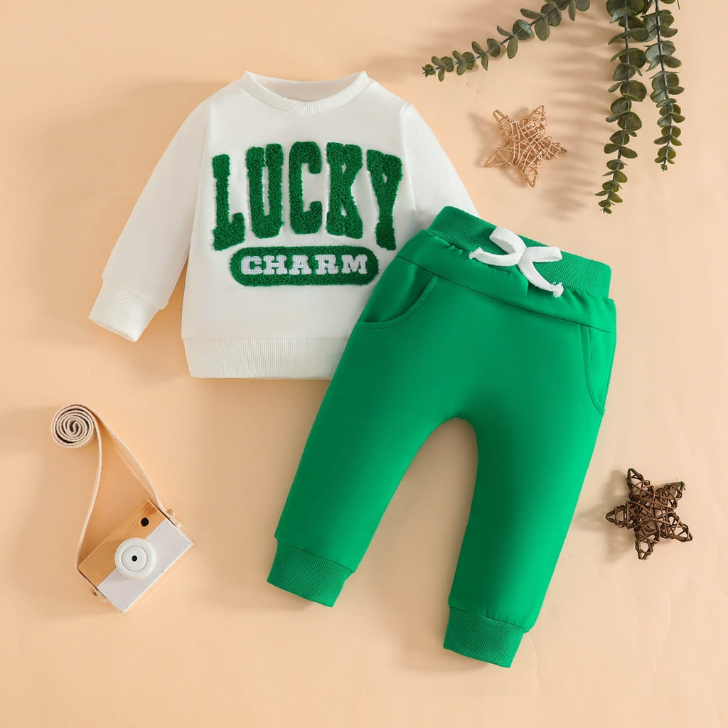 Kids Pullover Crewneck Sweatshirt With Long Sleeves Pockets And Long Pants