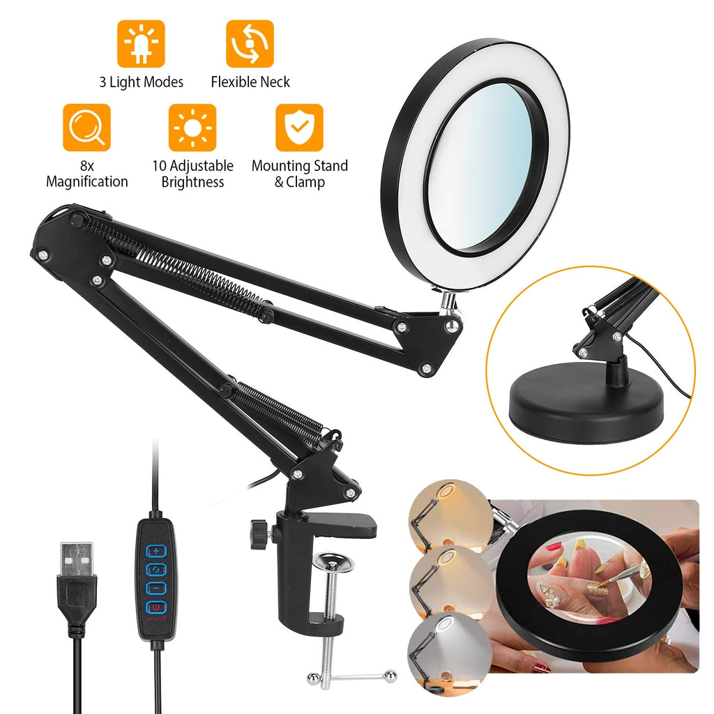 Magnifier Desk Lamp with Adjustable Arm Clamp