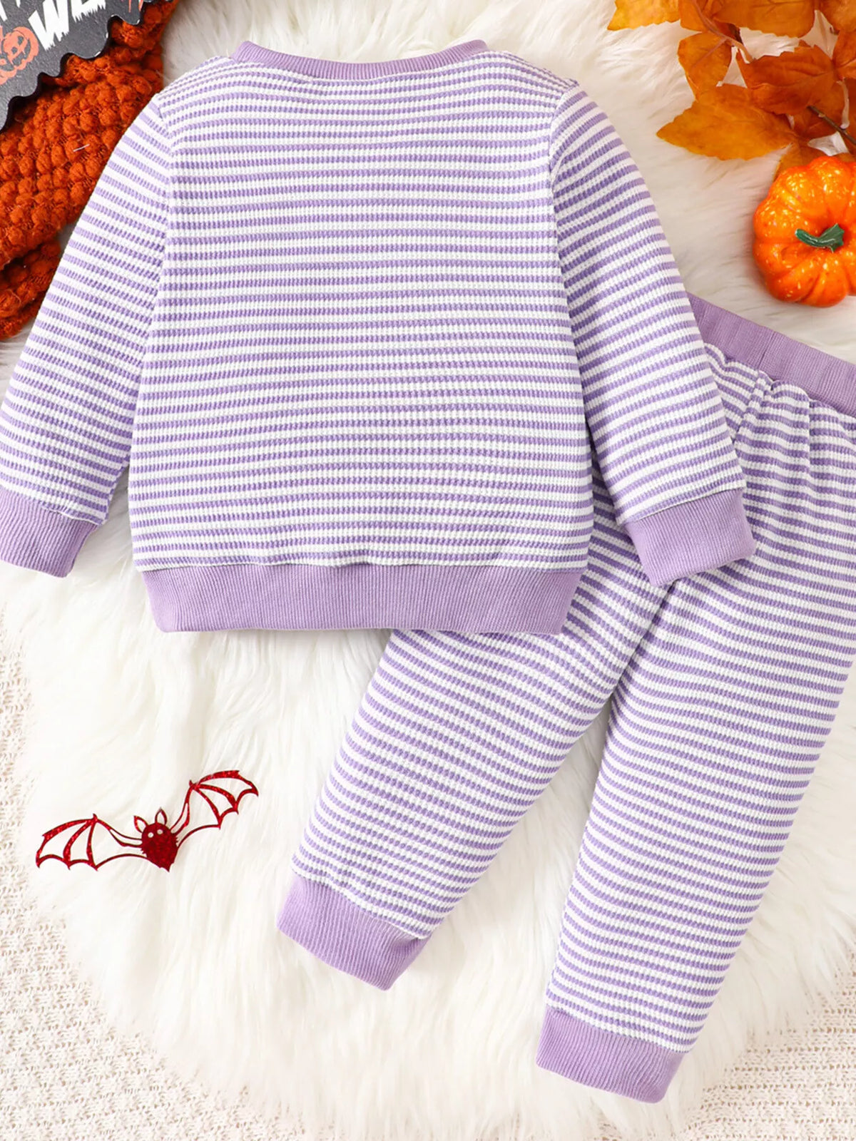 Children's Halloween Pumpkin Striped Long Sleeve Pajama Set