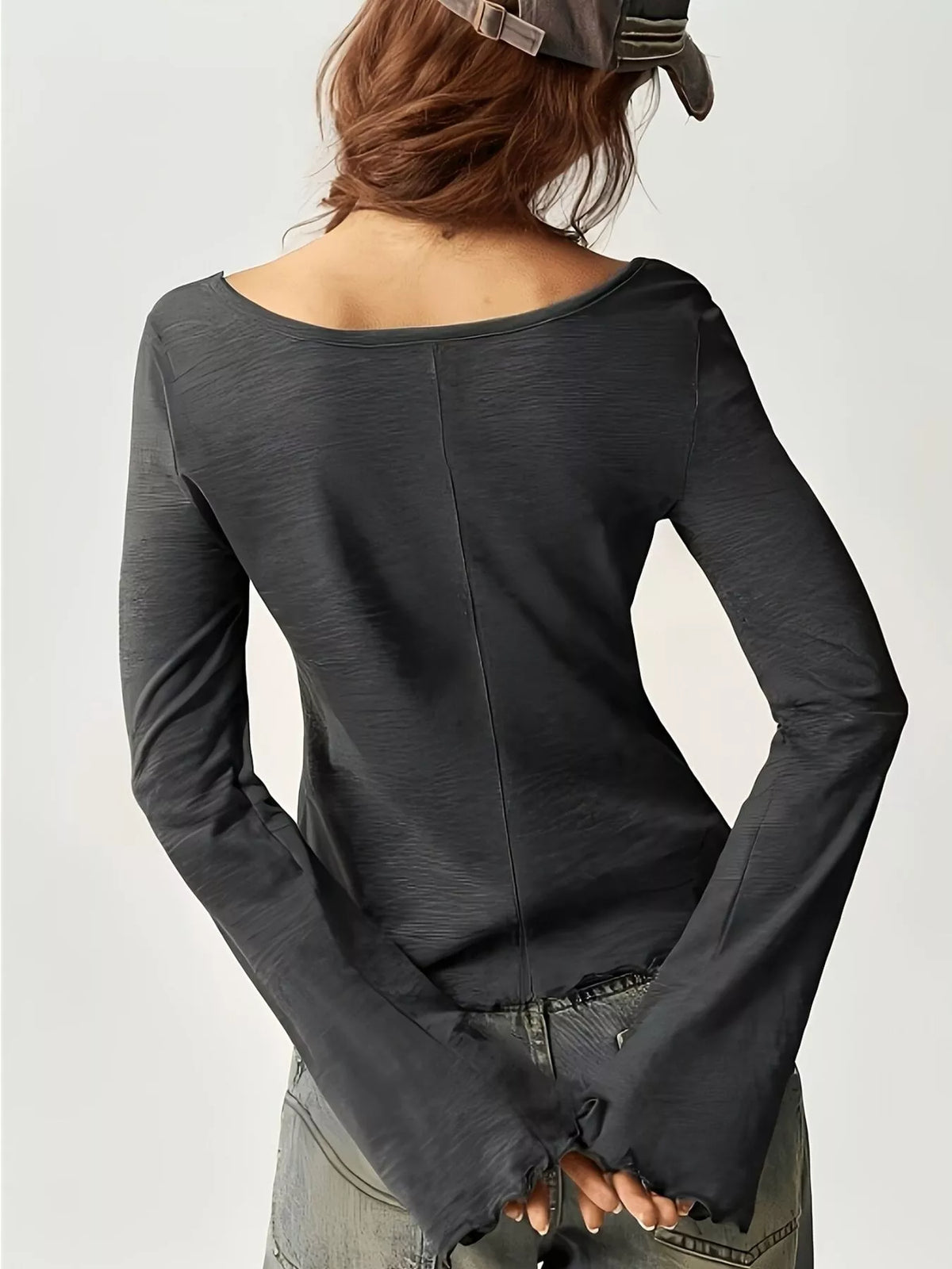 Long Sleeve Square Neck Slim-Fit T-Shirt