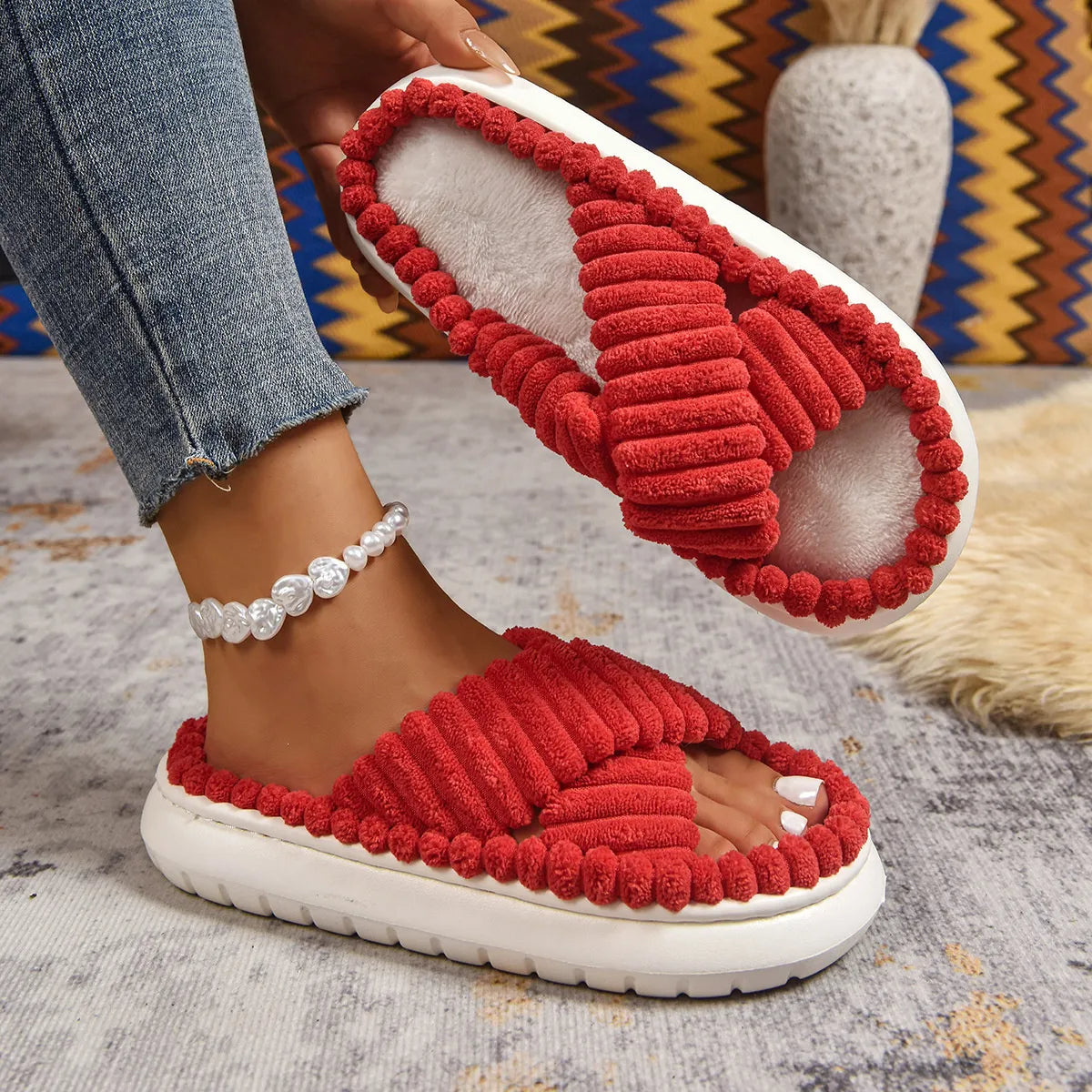 Crisscross Open Toe Platform Slippers