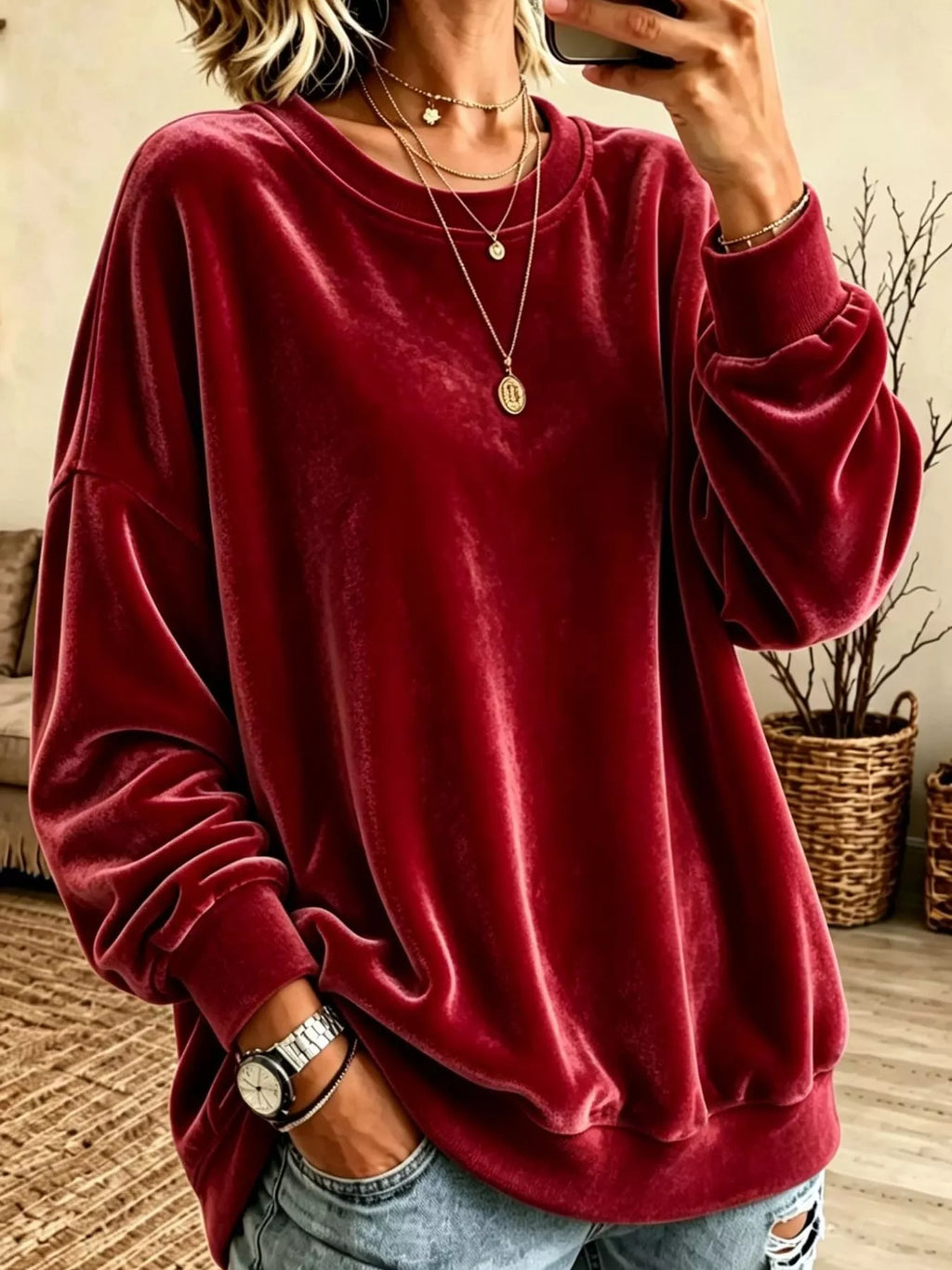 Full Size Crew Neck Drop Shoulder Sweatshirt Plus Size
