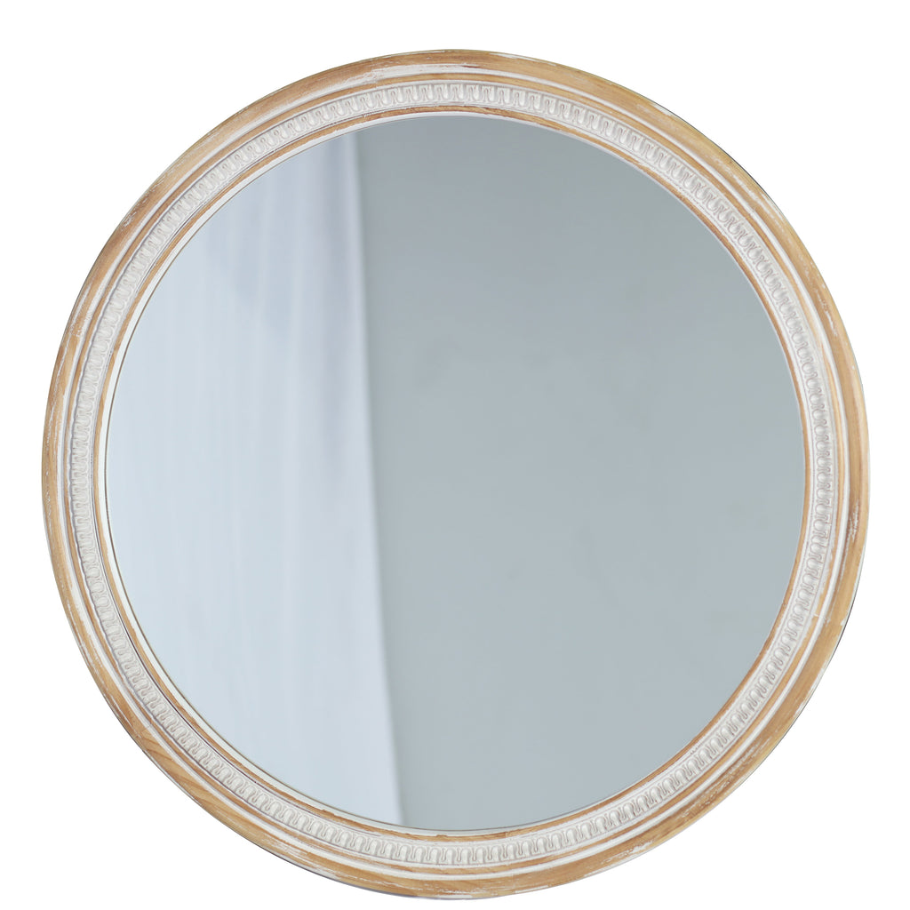 30" Round Solid Wood Farmhouse Wall Mirror - Rustic Boho Circle Mirror