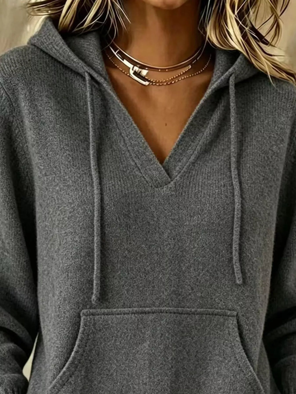Drawstring Kangaroo Pocket Hooded Sweater