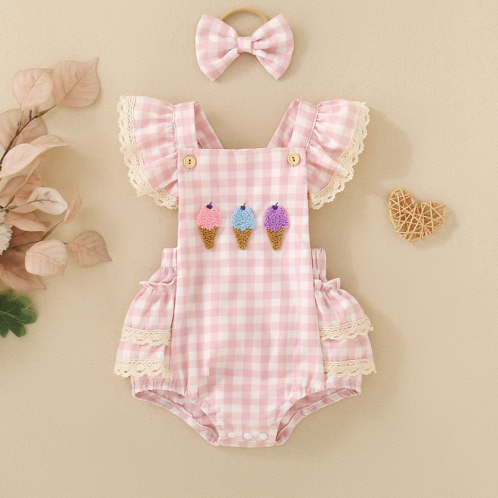 Summer Strap Jumpsuit Plaid Girls Romper