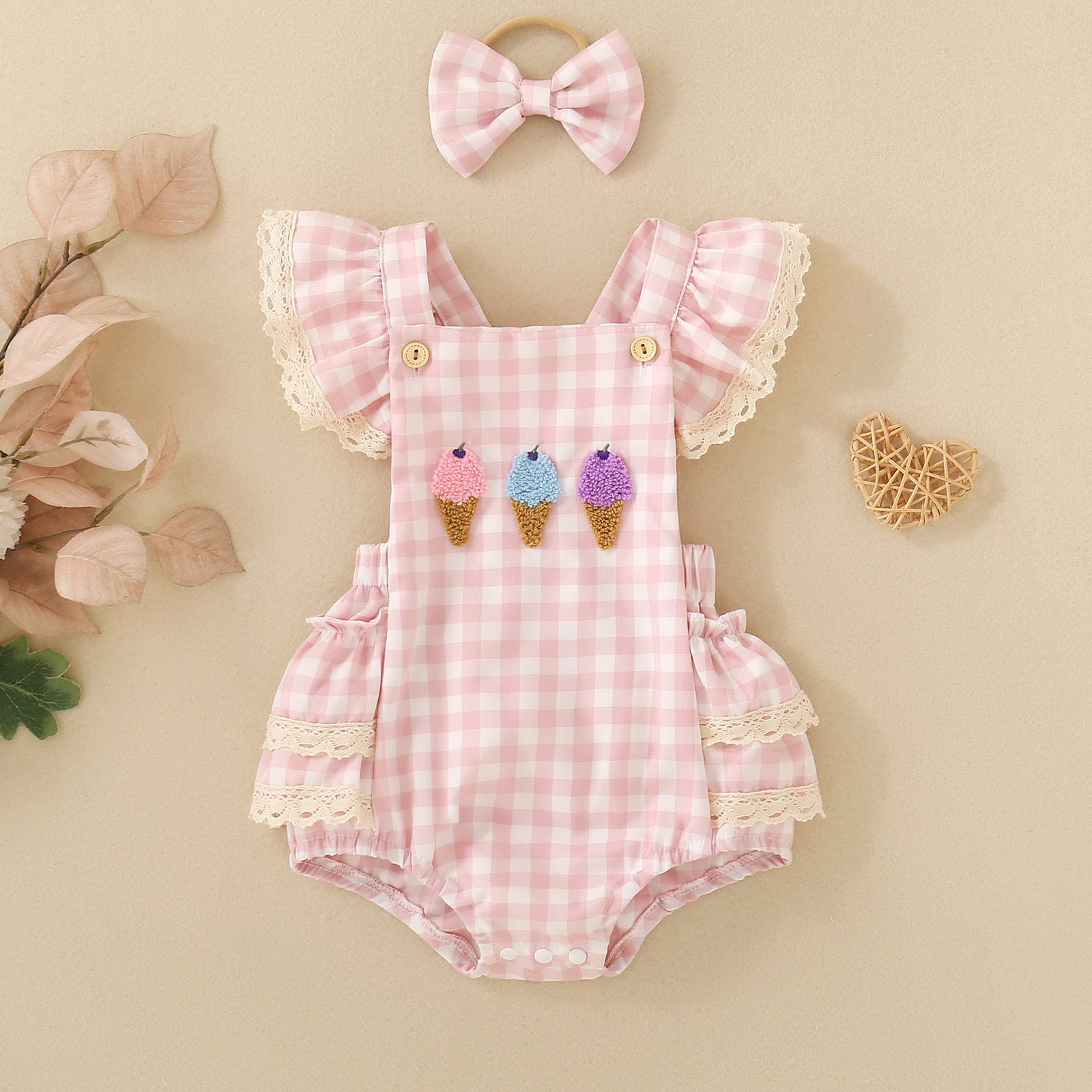 Summer Strap Jumpsuit Plaid Girls Romper