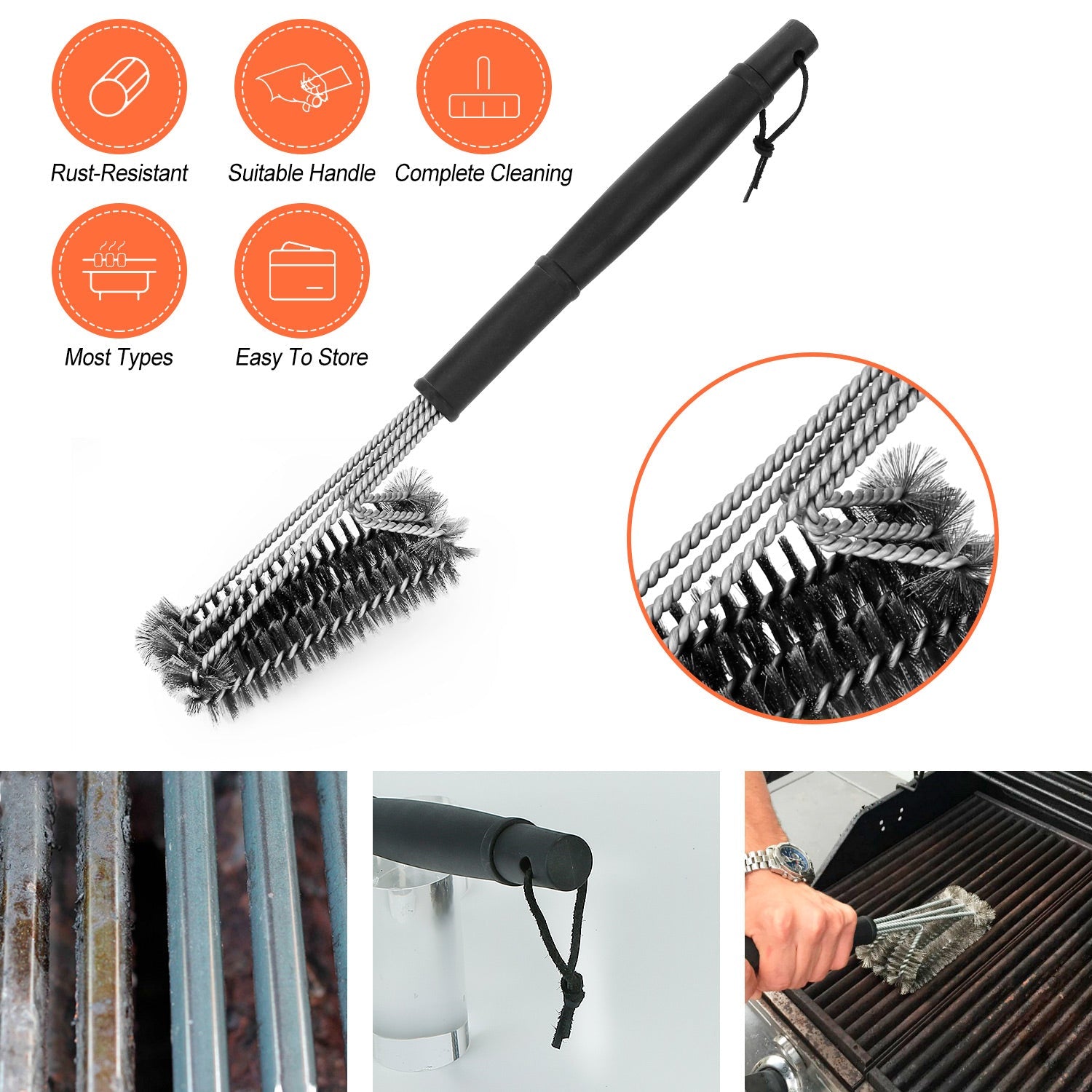 Grill Cleaning Brush with Stainless Steel Handle