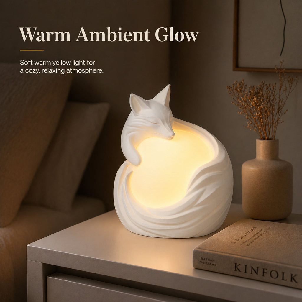 3D Printed Fox Ambient Table Lamp, Warm Glow Decorative Night Light, Sculptural Fox Desk Lamp For Bedroom Bookshelf Home Decor