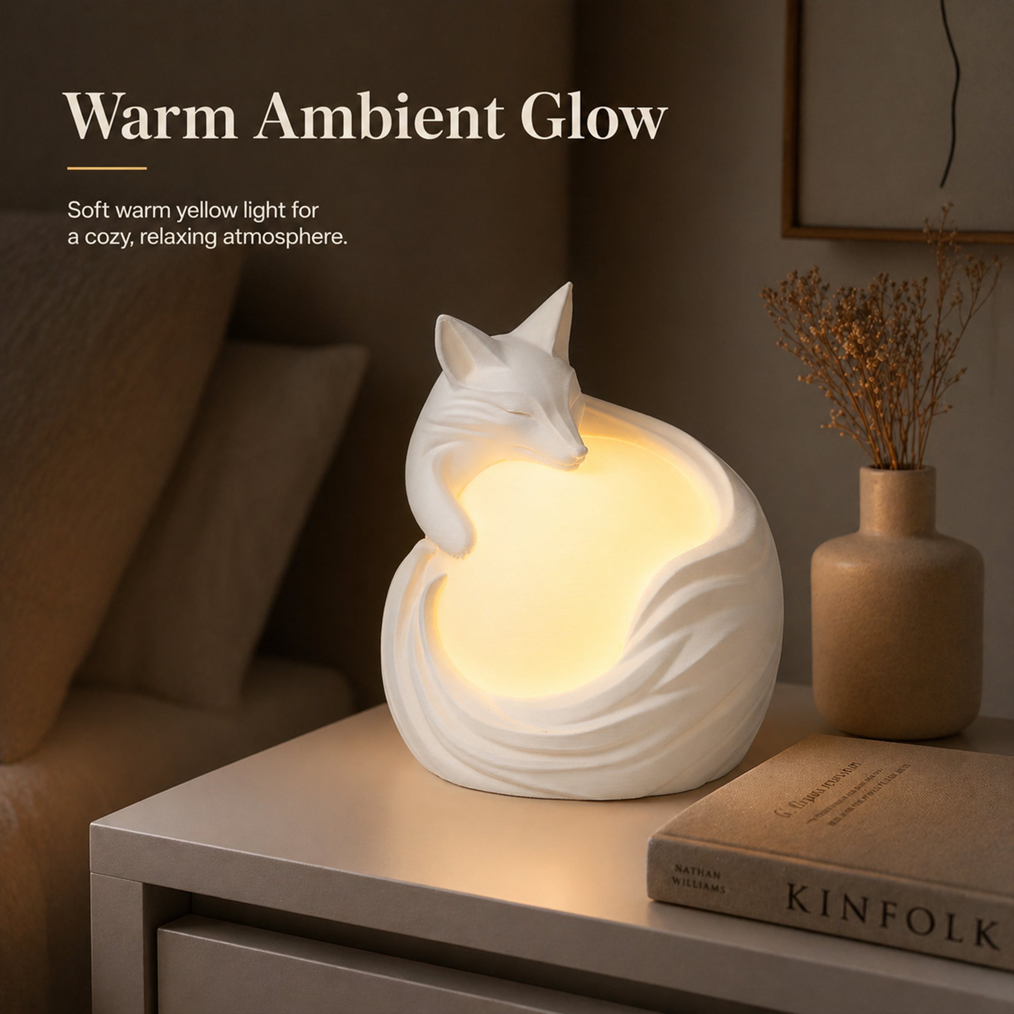3D Printed Fox Ambient Table Lamp, Warm Glow Decorative Night Light, Sculptural Fox Desk Lamp For Bedroom Bookshelf Home Decor