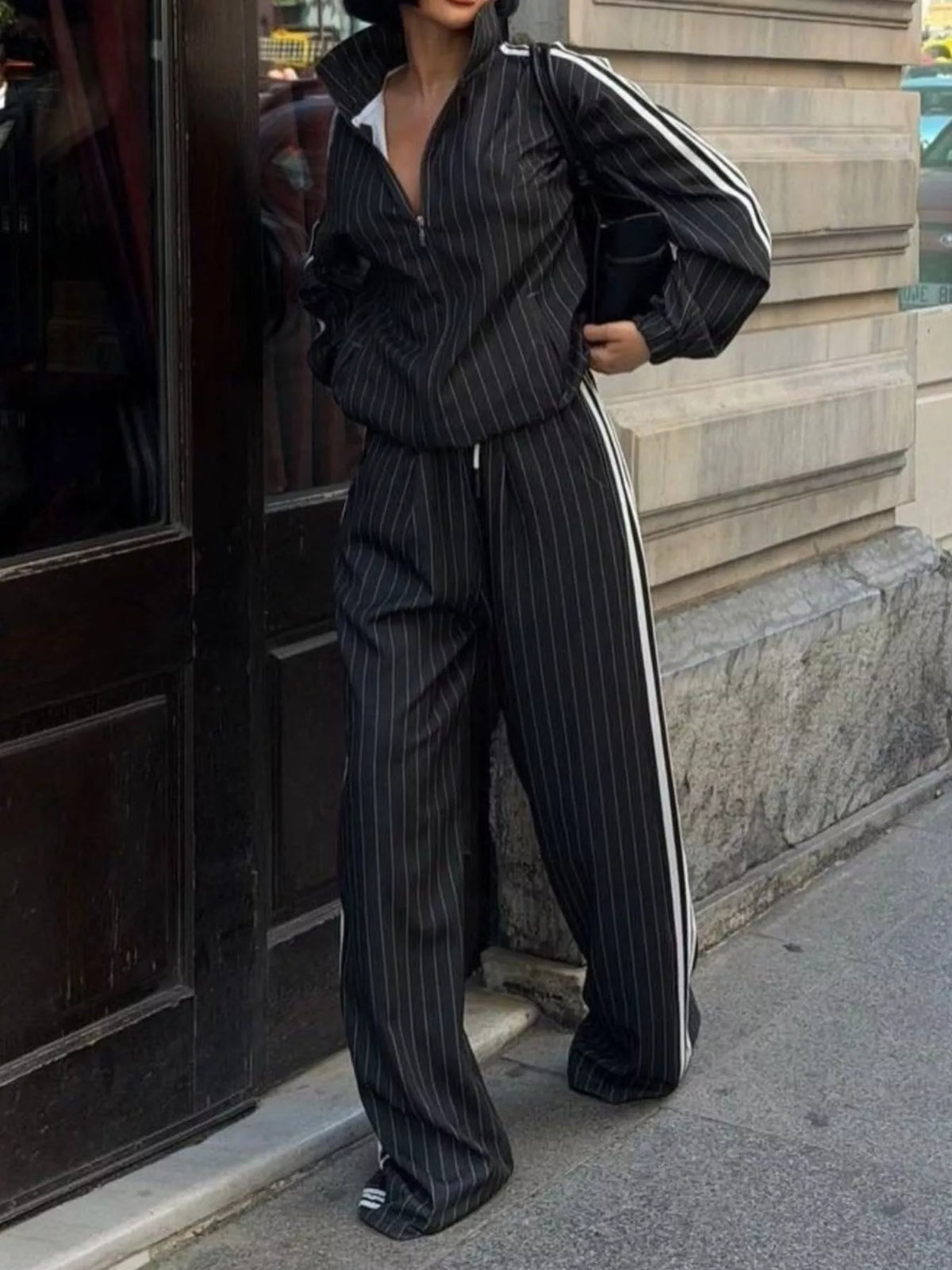 Side Stripe Zip Up Jacket and Pants Set