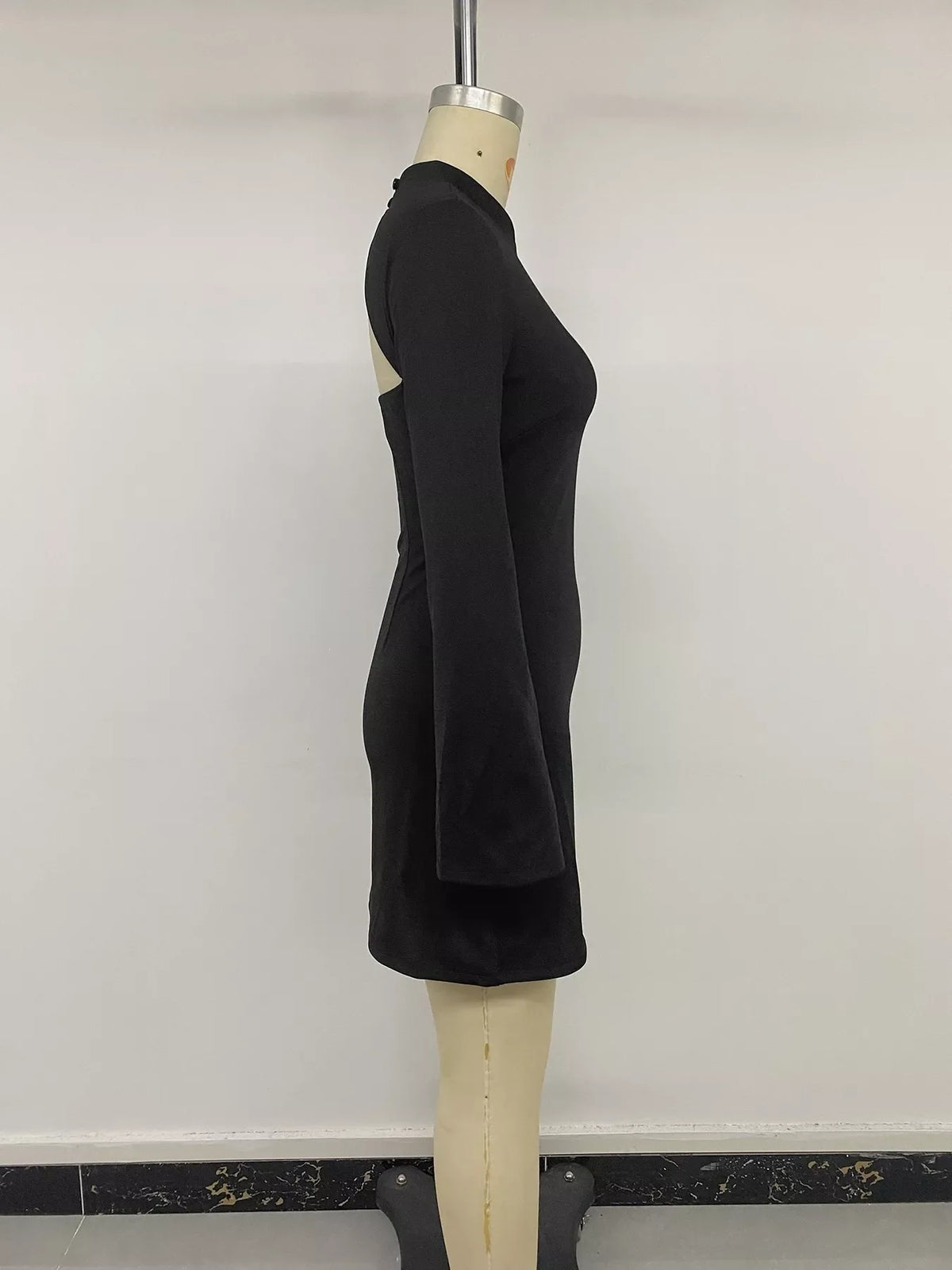 Cutout Back Long Sleeve Bodycon Mini Dress