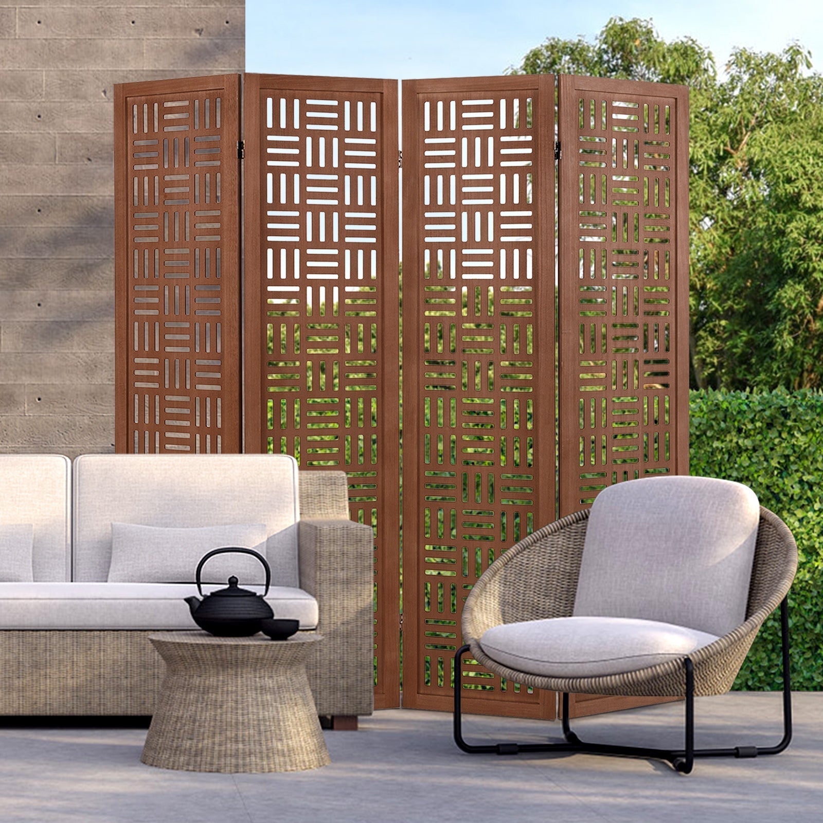 4-Panel Solid Wood Room Divider Folding Partition Stand