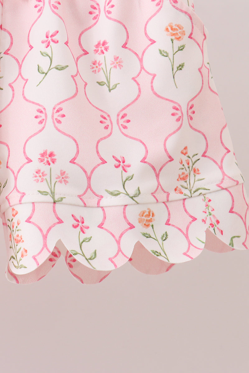 Floral Silky Scalloped Short Set