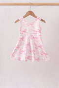 Pink Performance Bow Print Scalloped Dress