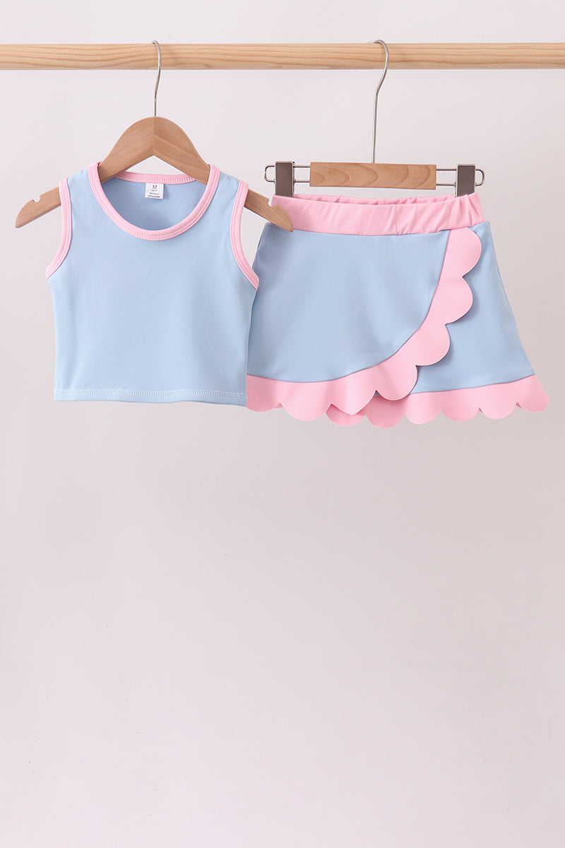 Blue Performance Scalloped Skorts Set