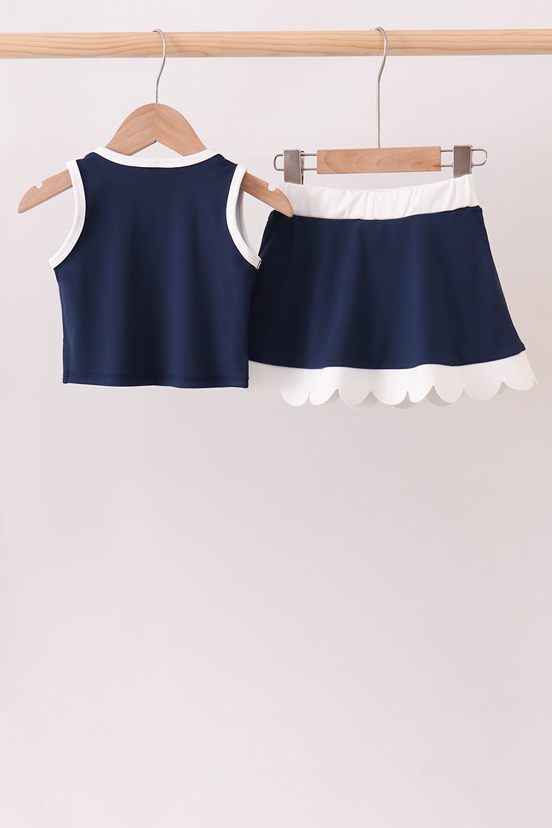 Navy Performance Scalloped Skorts Set