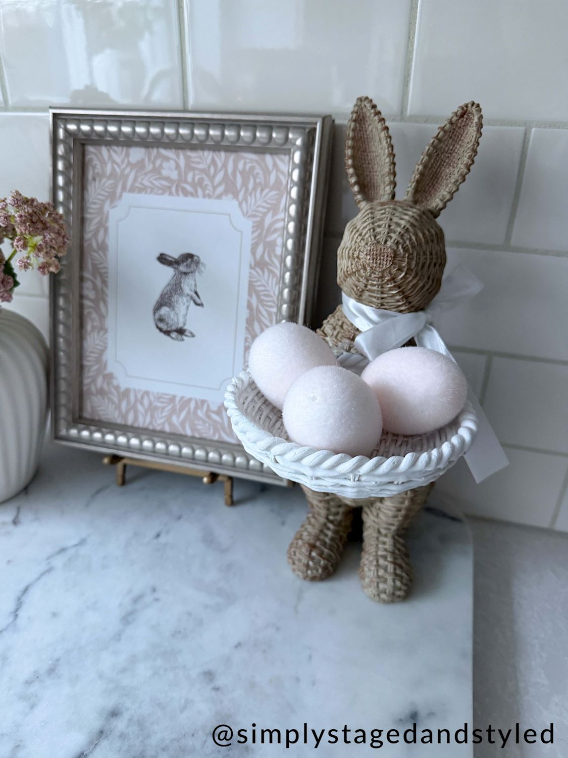 Woven Wicker Resin Bunny Sitter with Candy Dish