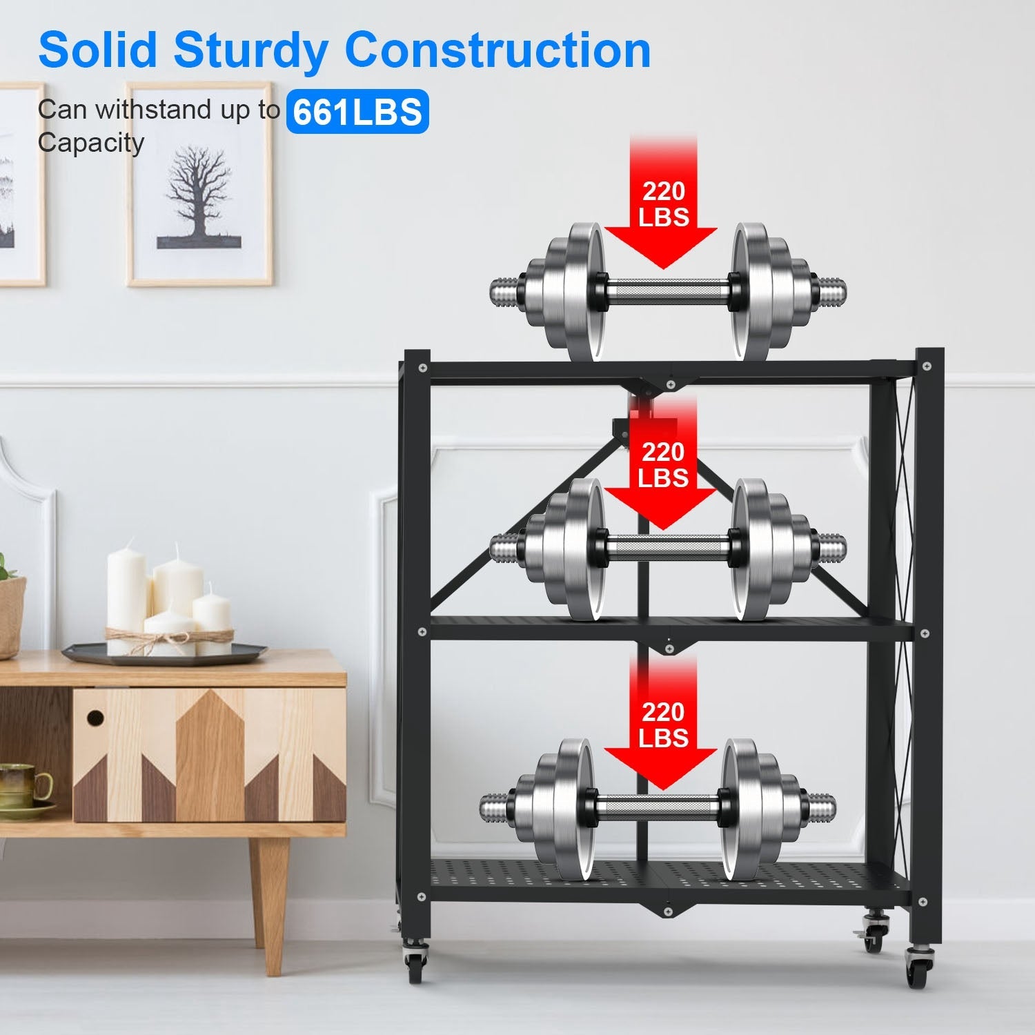 3-Tier Foldable Storage Shelf With Wheels