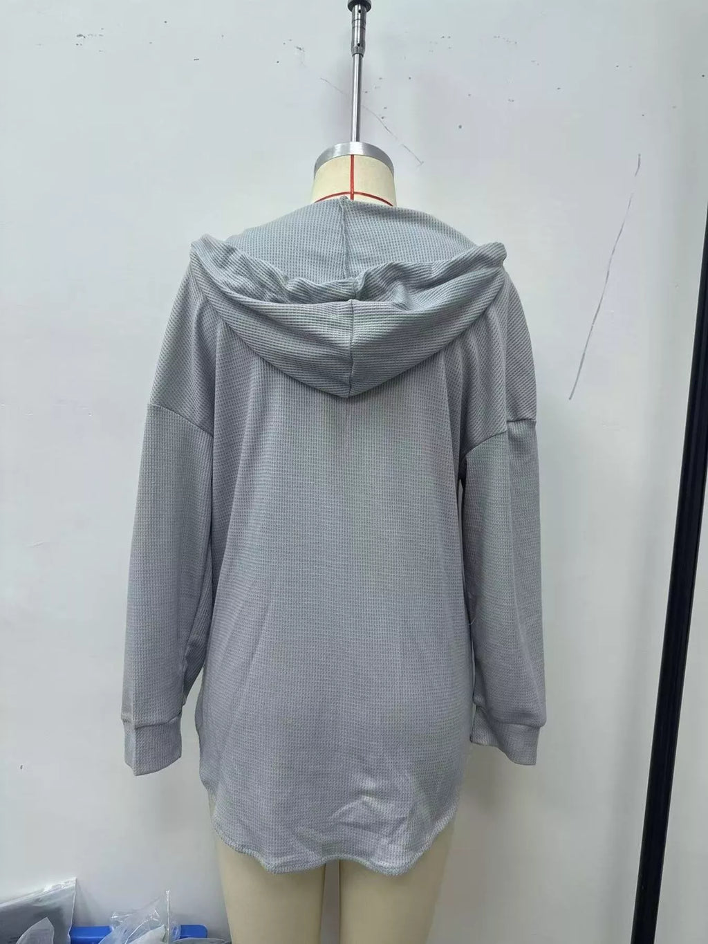 Drawstring Waffle Knit Hoodie