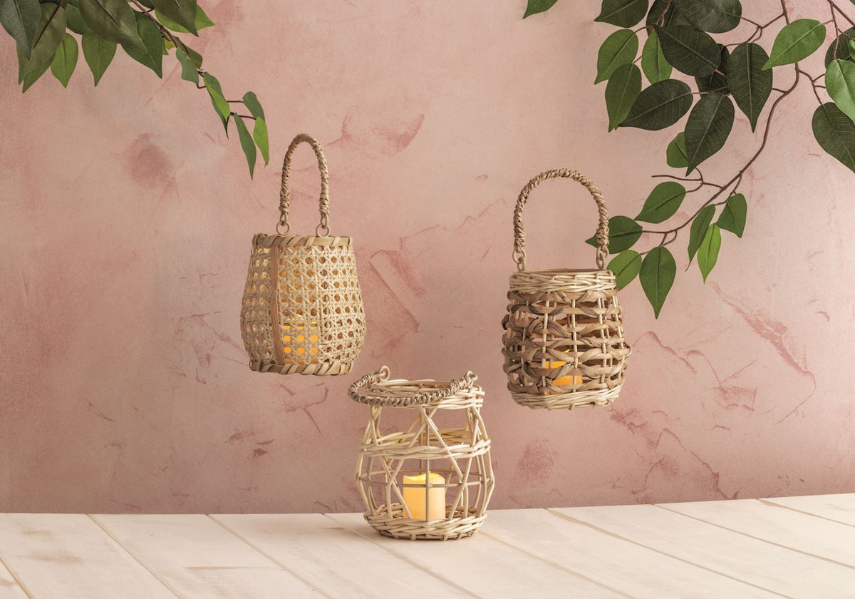 Petite Woven Rattan Lantern Basket