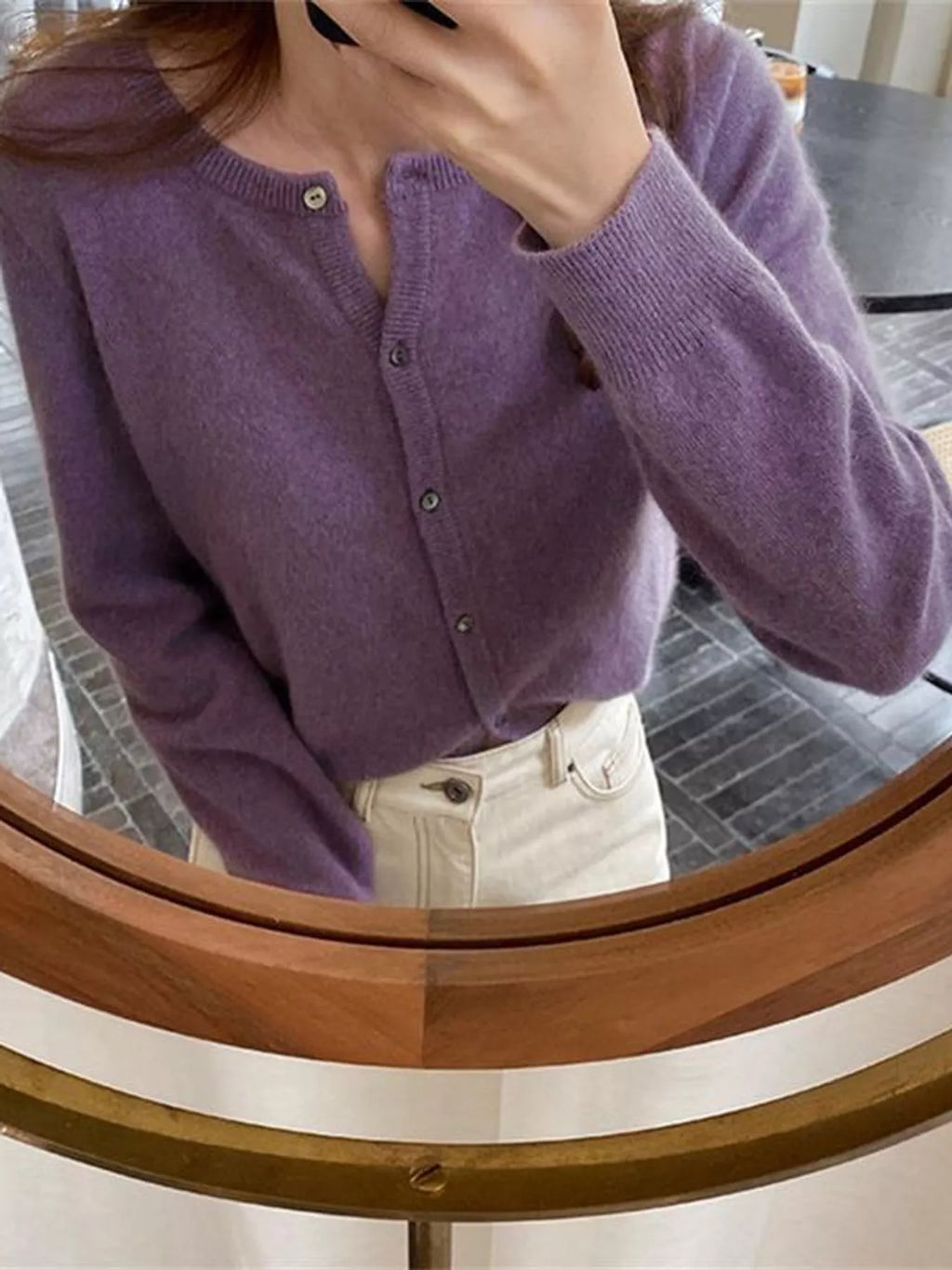 Crew Neck Button-Down Knit Cardigan
