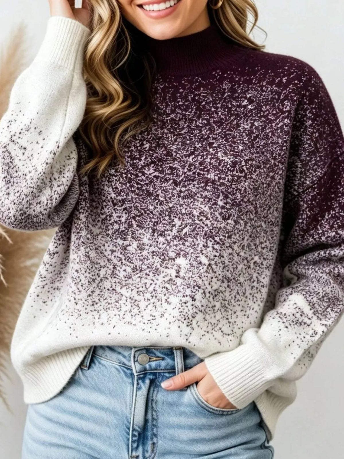 Gradient Turtleneck Long Sleeve Sweater