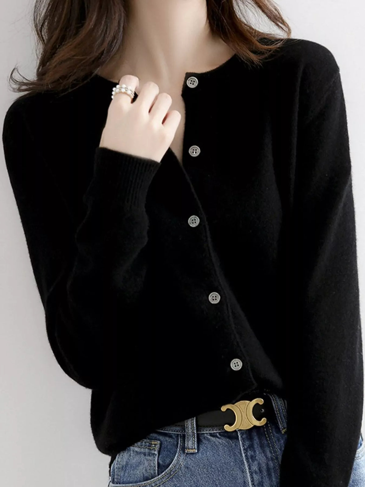 Crew-Neck Button-Down Cardigan