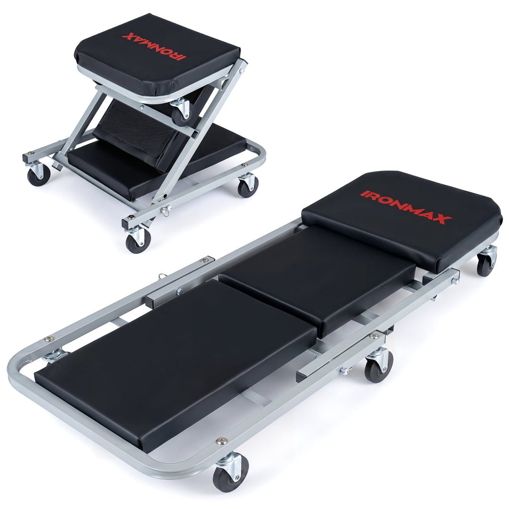 2-in-1 Mechanic Creeper & Z-Seat with 6 Swivel Casters