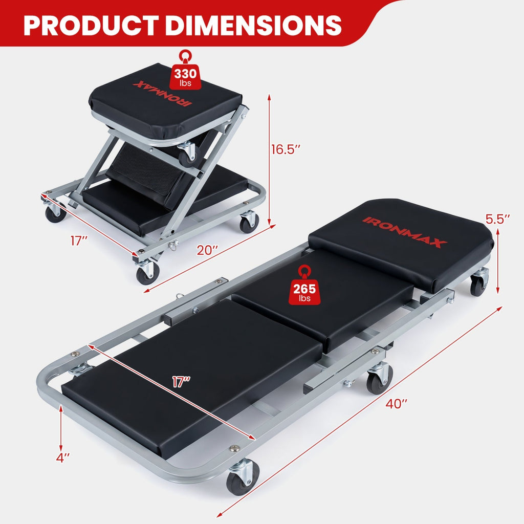 2-in-1 Mechanic Creeper & Z-Seat with 6 Swivel Casters