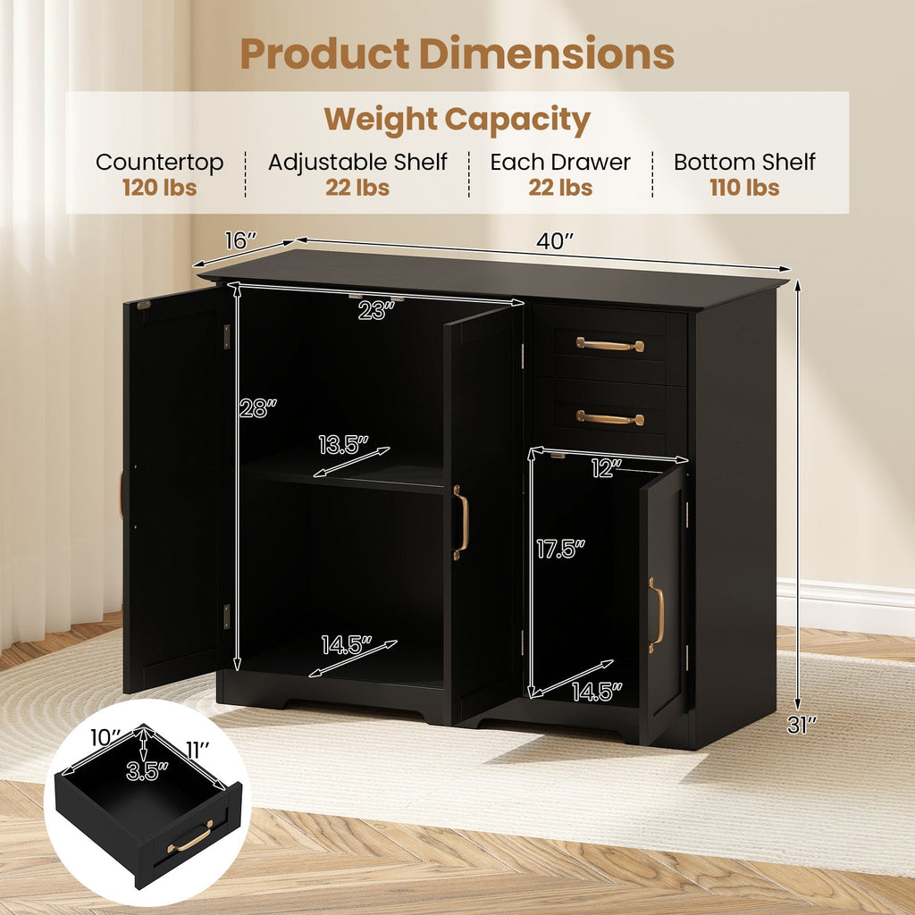 40 Inch Modern Kitchen Sideboard Buffet Cabinet with 2 Drawers and Adjustable Shelf