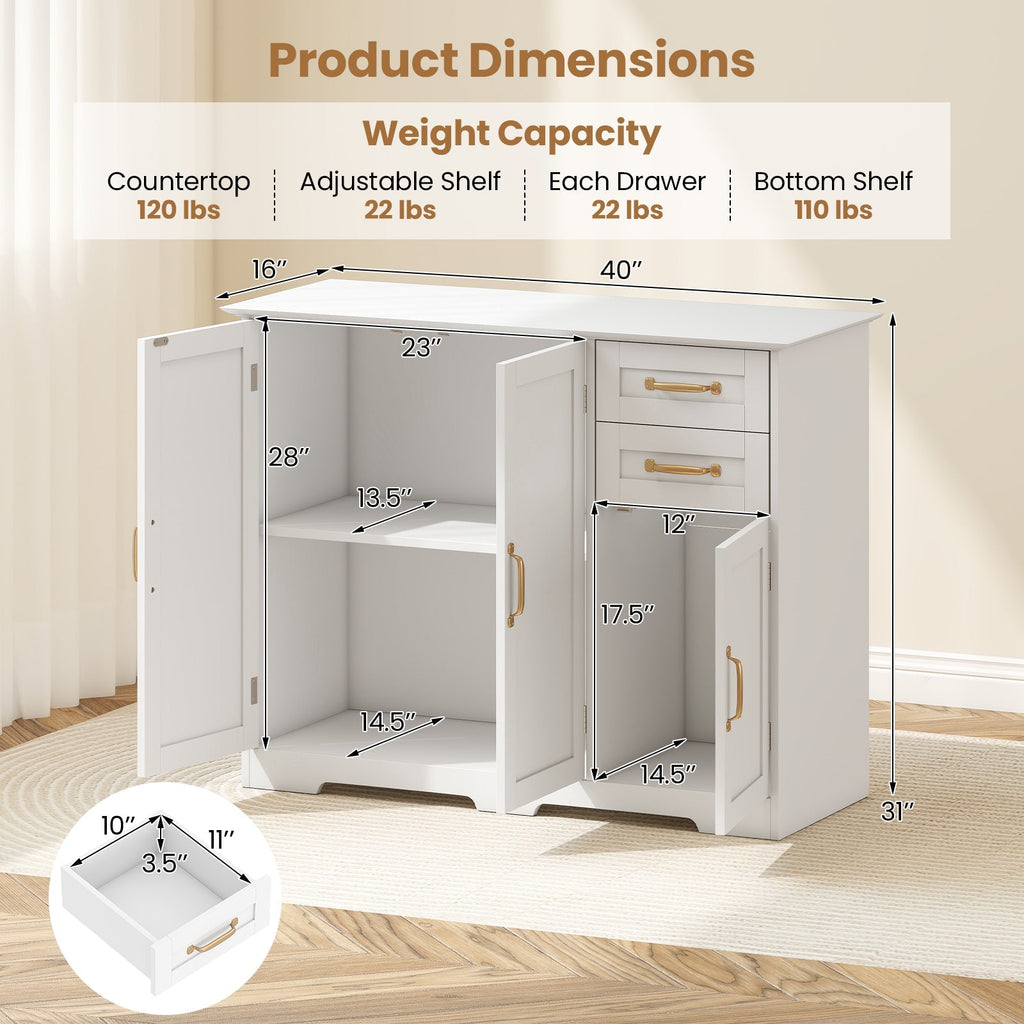 40 Inch Modern Kitchen Sideboard Buffet Cabinet with 2 Drawers and Adjustable Shelf