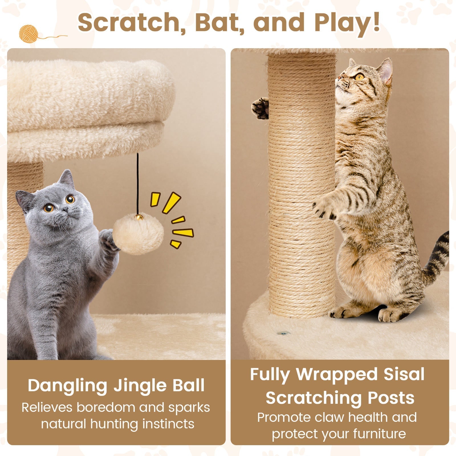 40 Inch Multi-level Cat Tower with Condo and Dangling Jingle Ball