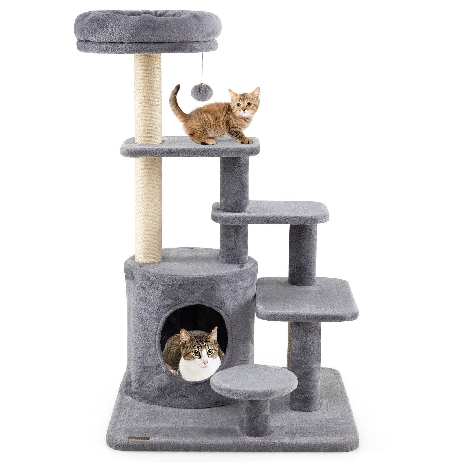 40 Inch Multi-level Cat Tower with Condo and Dangling Jingle Ball