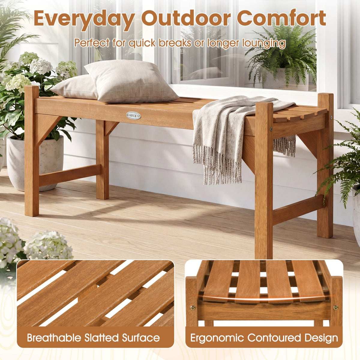 40-Inch Outdoor Bench with Contoured Seat - Set of 2