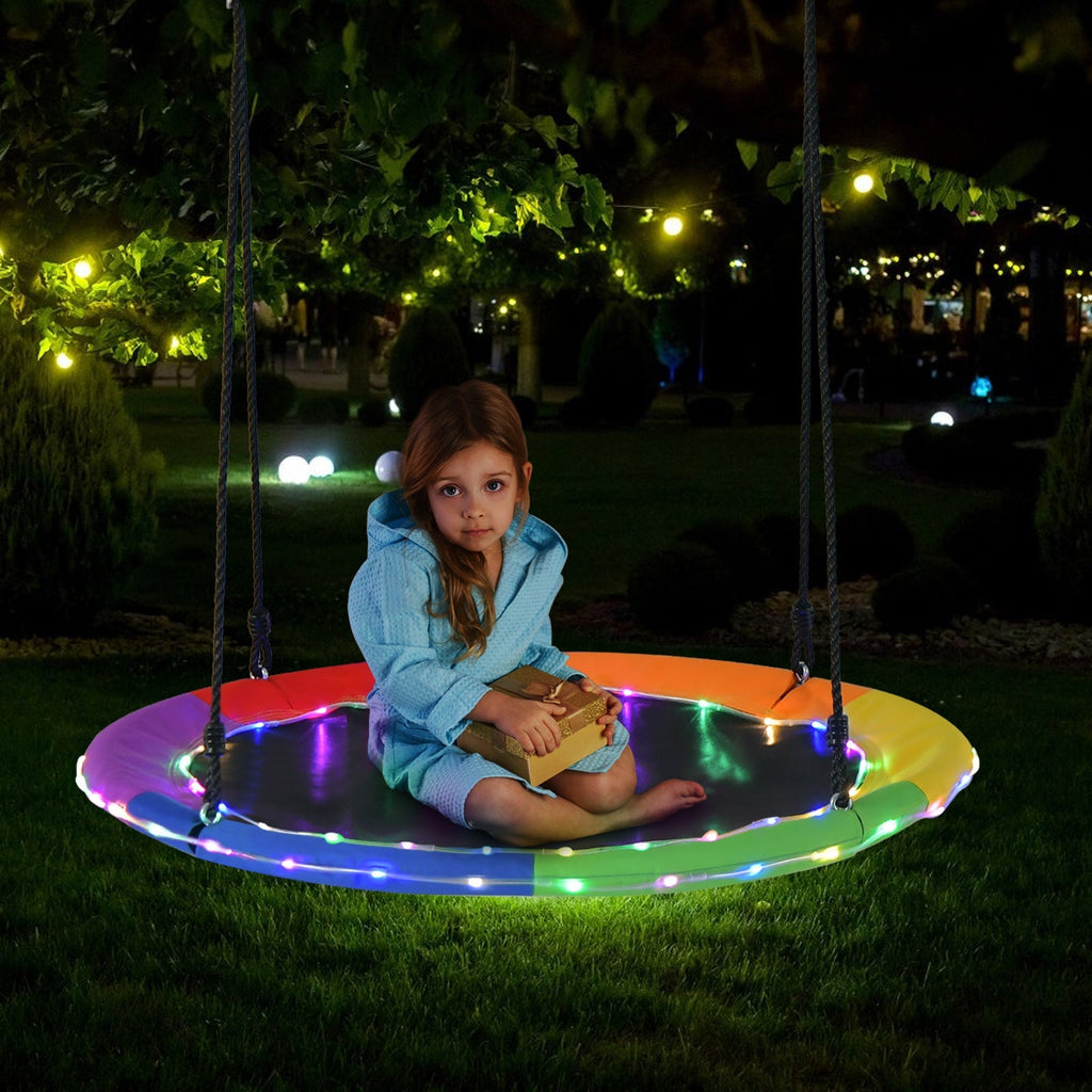 40 Inches Saucer Tree Swing Round with Lights for Kids and Adults